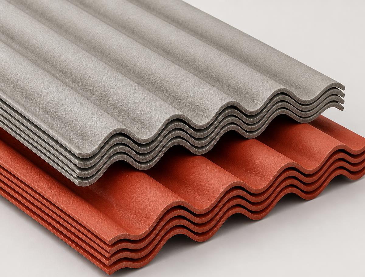 Stack of RETRAK corrugated PolyAl sheets showing the profile and surface finish